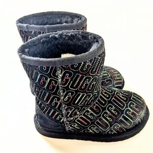 Kids UGGs Tasman Black and Multicolor Logo Boots